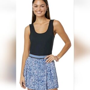 Lilly Pulitzer M Pineapple Park Romper Black Blue Leopard Luxletic Tank W/Bra